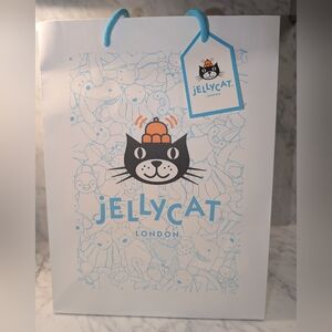 🐱 Jellycat London Cat Design Paper Gift Bag Tote White Teal 25 x 33 x 12 cm